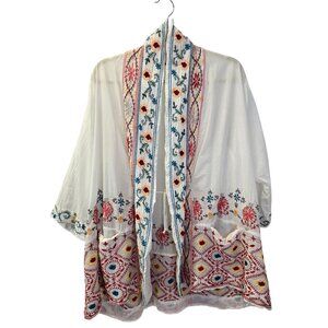 Johnny Was Floral Embroidered 100% Cotton Kimono Top Size Medium